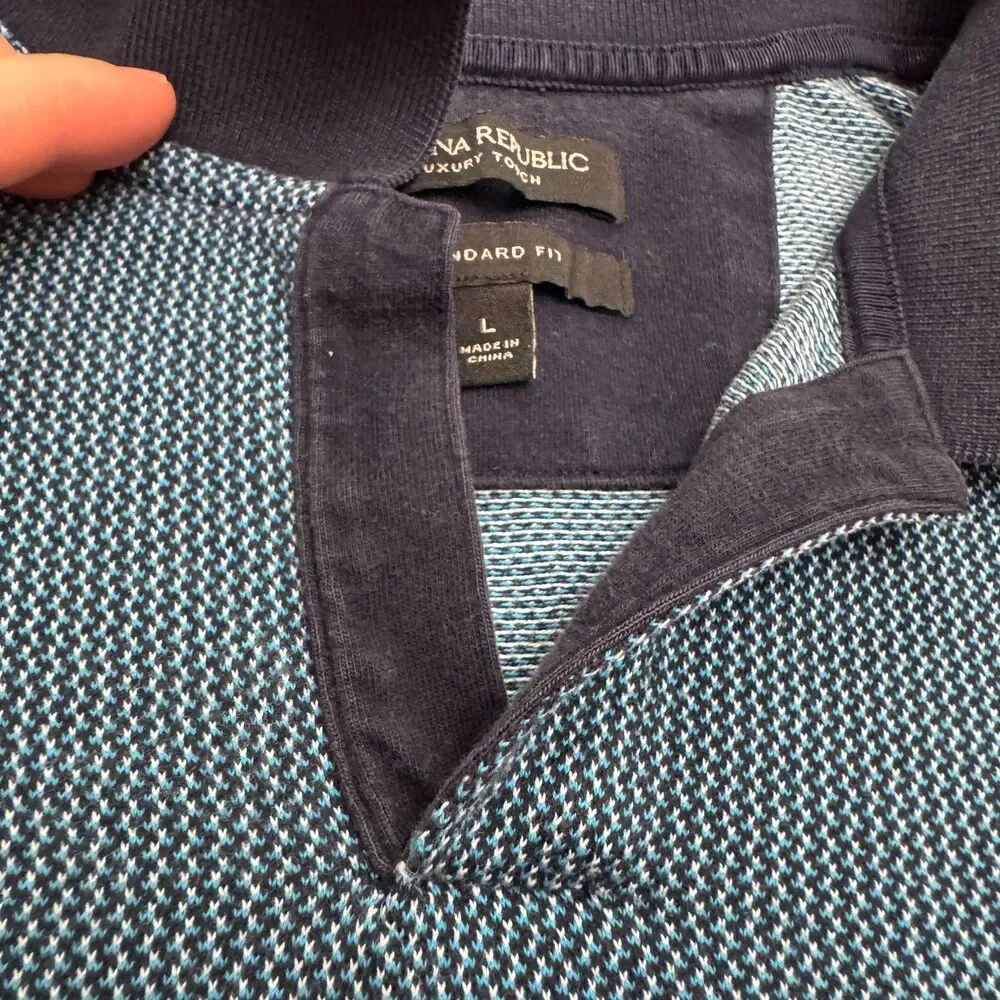 Banana Republic Jacquard Polo Shirt Men Large Blue Short Sleeve Luxury Cotton